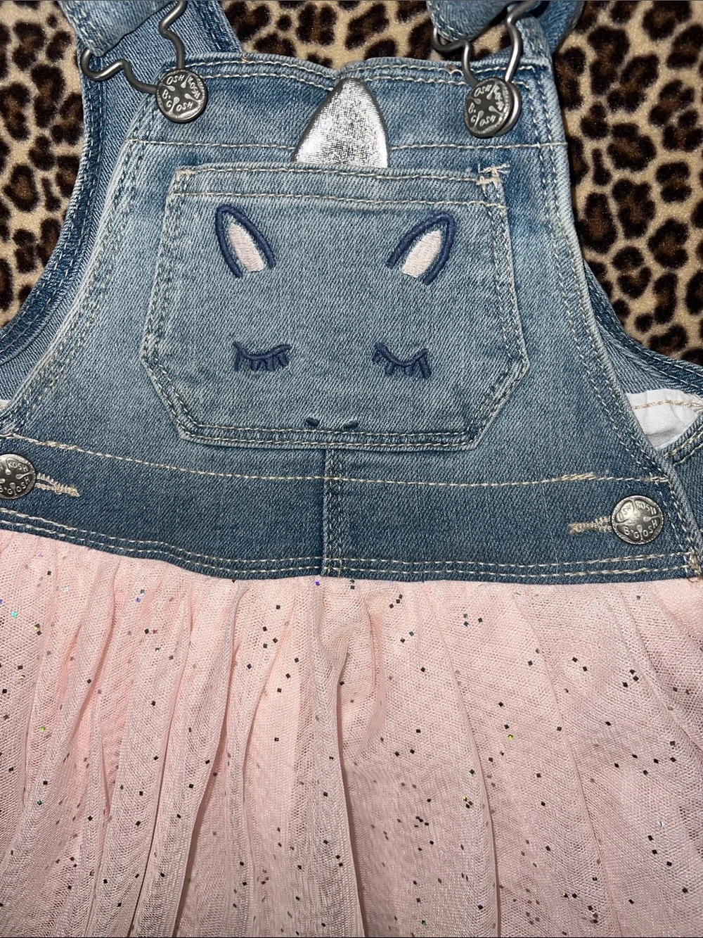 OshKosh B'gosh Denim Unicorn Overall Dress with Pink Tulle Skirt